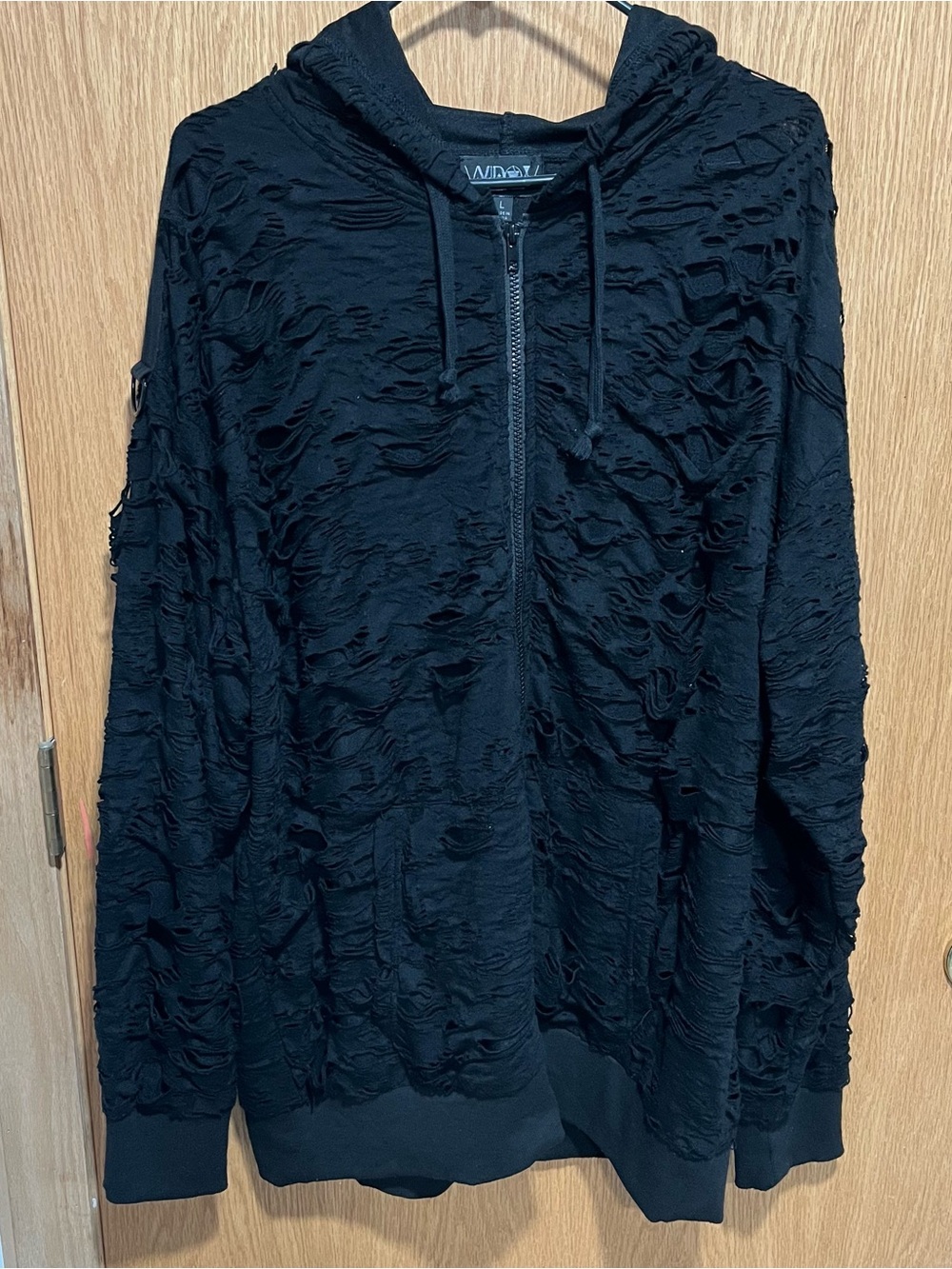 Dolls Kill Black Distressed Long Sleeve Hoodie Zip Sweater